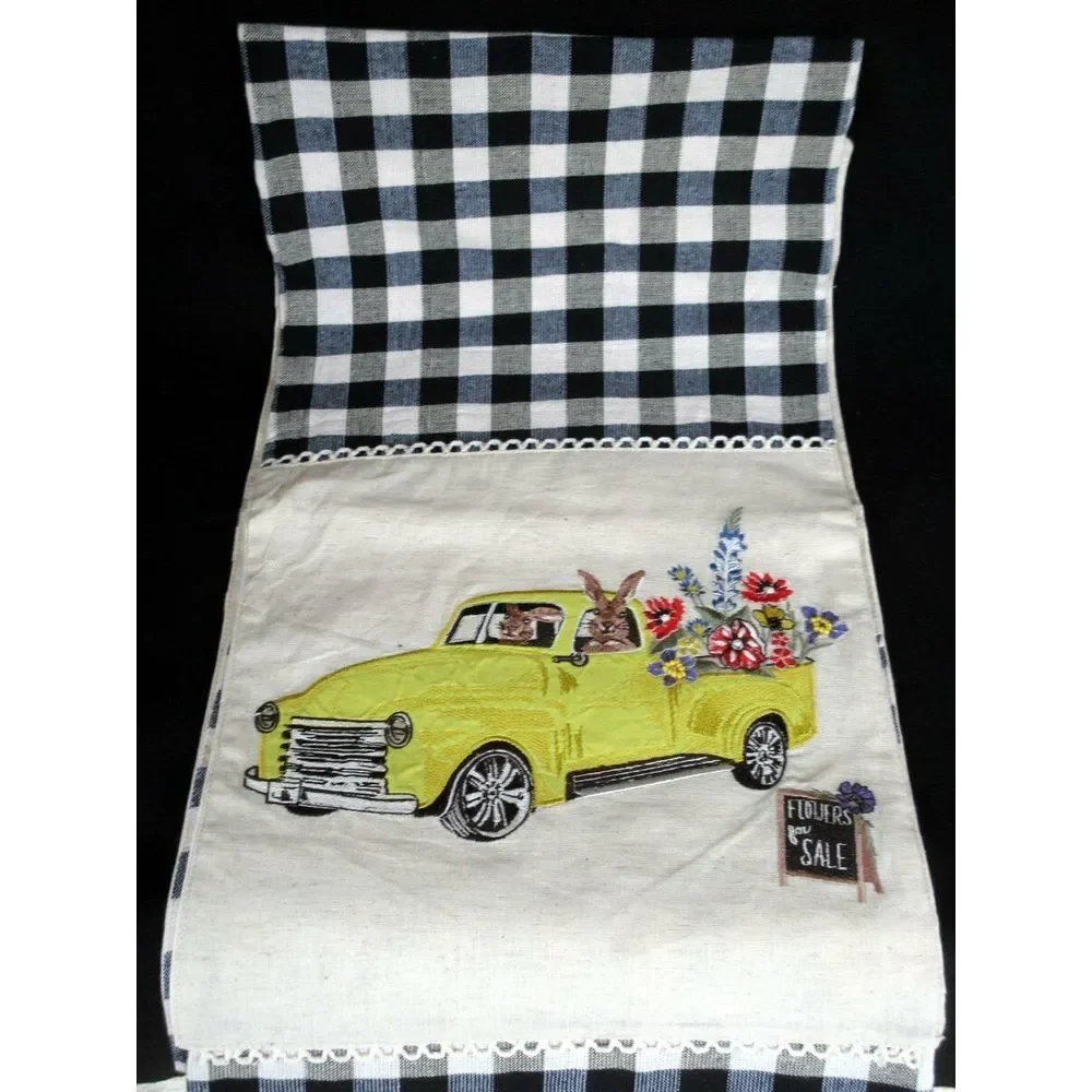 NWT Pier‎ 1 Imports Bunnies in Yellow Truck Table Runner Cream Buffalo Check